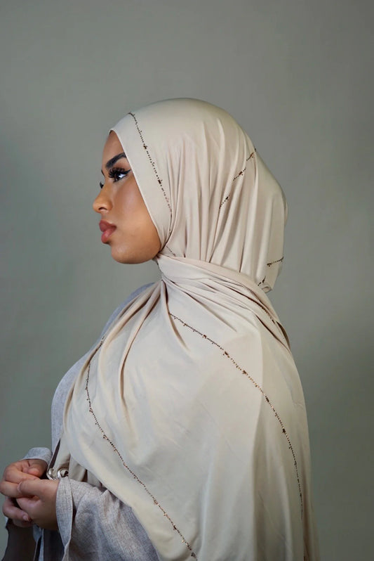 Diamont Jersey Hijab Cream